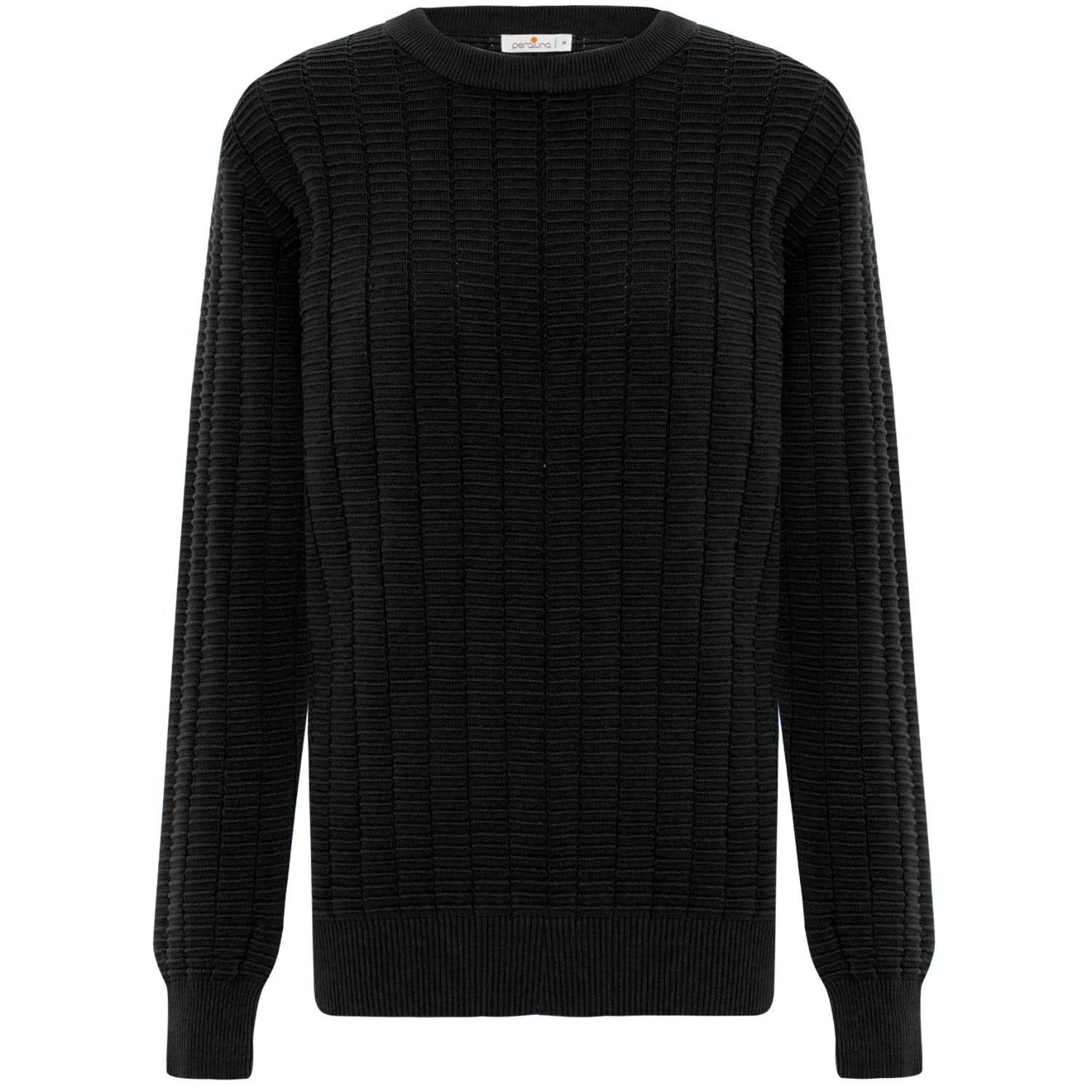 Men’s Zacha O-Neck Waffle Knit Pullover In Black Medium Peraluna