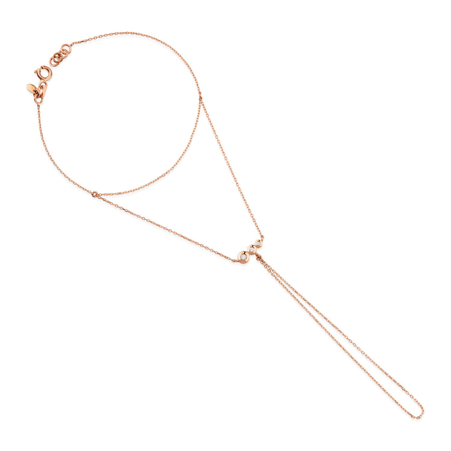 Melez Mini Atelier Women's Gold / Rose Gold Dots Handchain - Solid Rose Gold With Diamonds