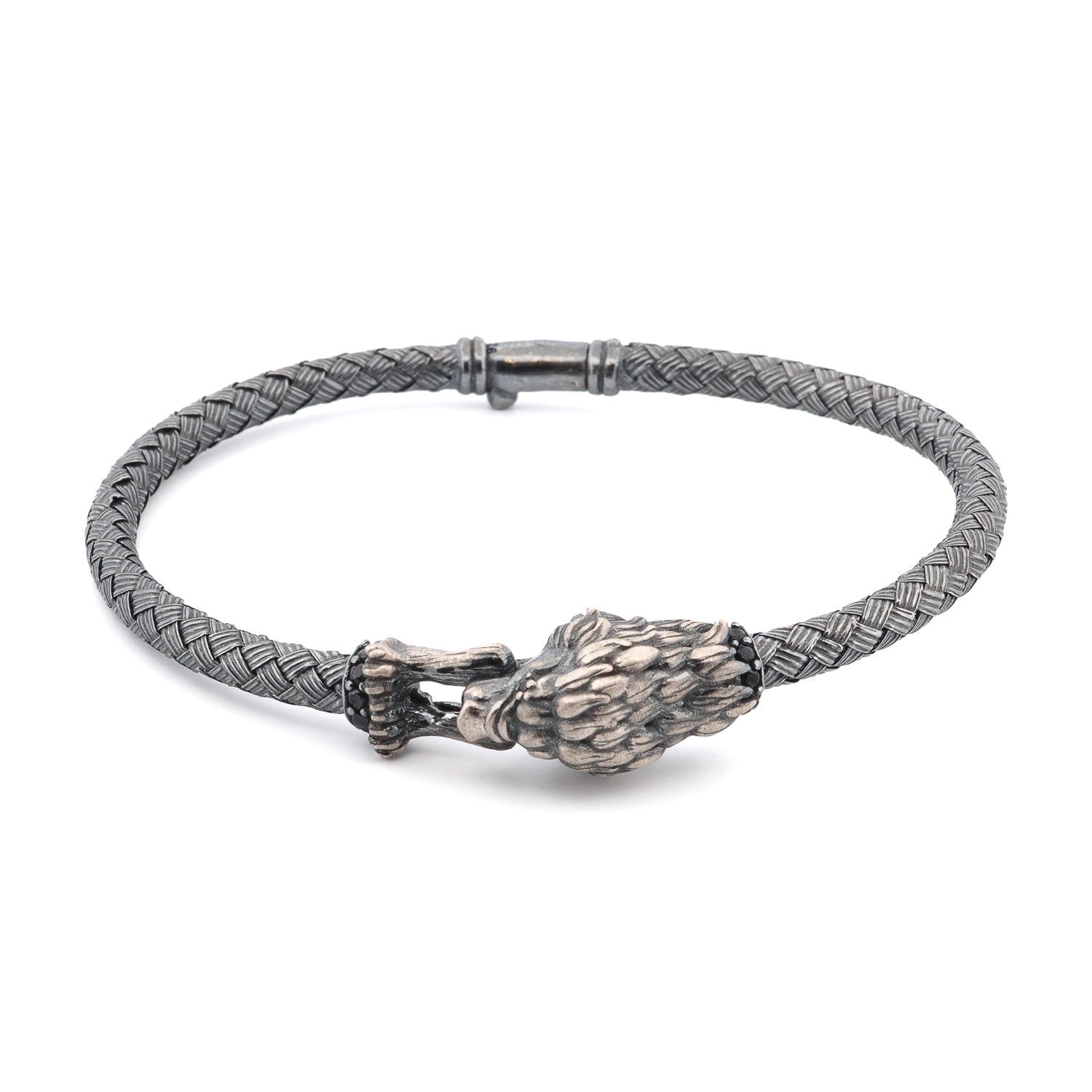 Ebru Jewelry Men's Black / Silver Guardian Lion Black Diamond Silver Bracelet - Silver In Gray