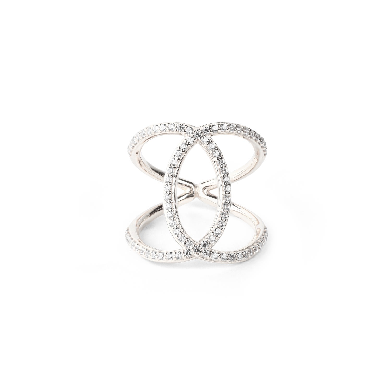 Women’s Ascension Criss Cross Ring, White Rhodium Over Sterling Silver, White Topaz Seven Saints