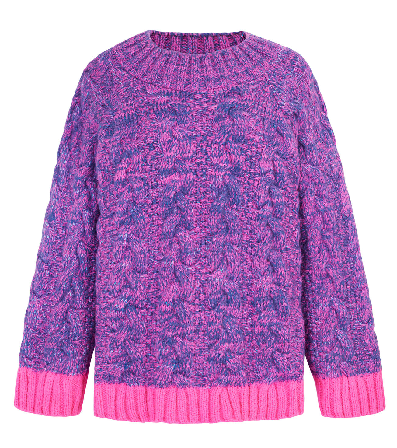Cara & The Sky Women's Blue / Pink Jennie Cable High Neck Balloon Sleeve Jumper - Denim In Pink