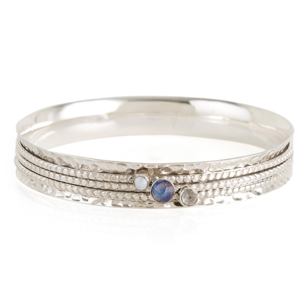 Women’s Ethereal Galaxy Silver Spinning Bangle - Labradorite, Pearl & White Topaz Charlotte’s Web Jewellery