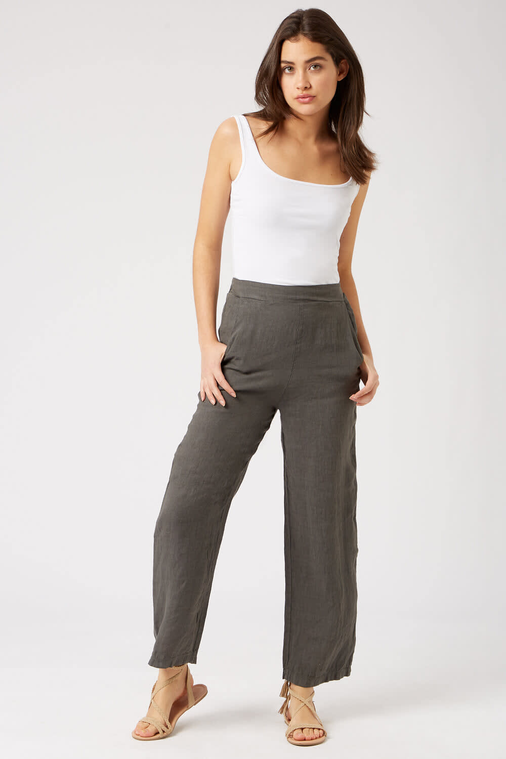 Wide Leg Linen Trousers - White by James Lakeland