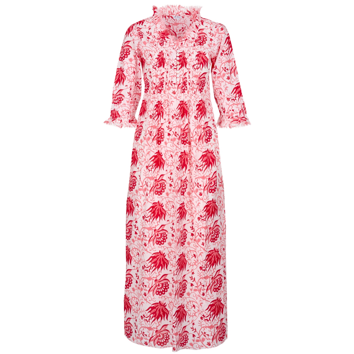 Cotton Annabel Maxi Dress In Botanical Red & Pink Flower | At Last