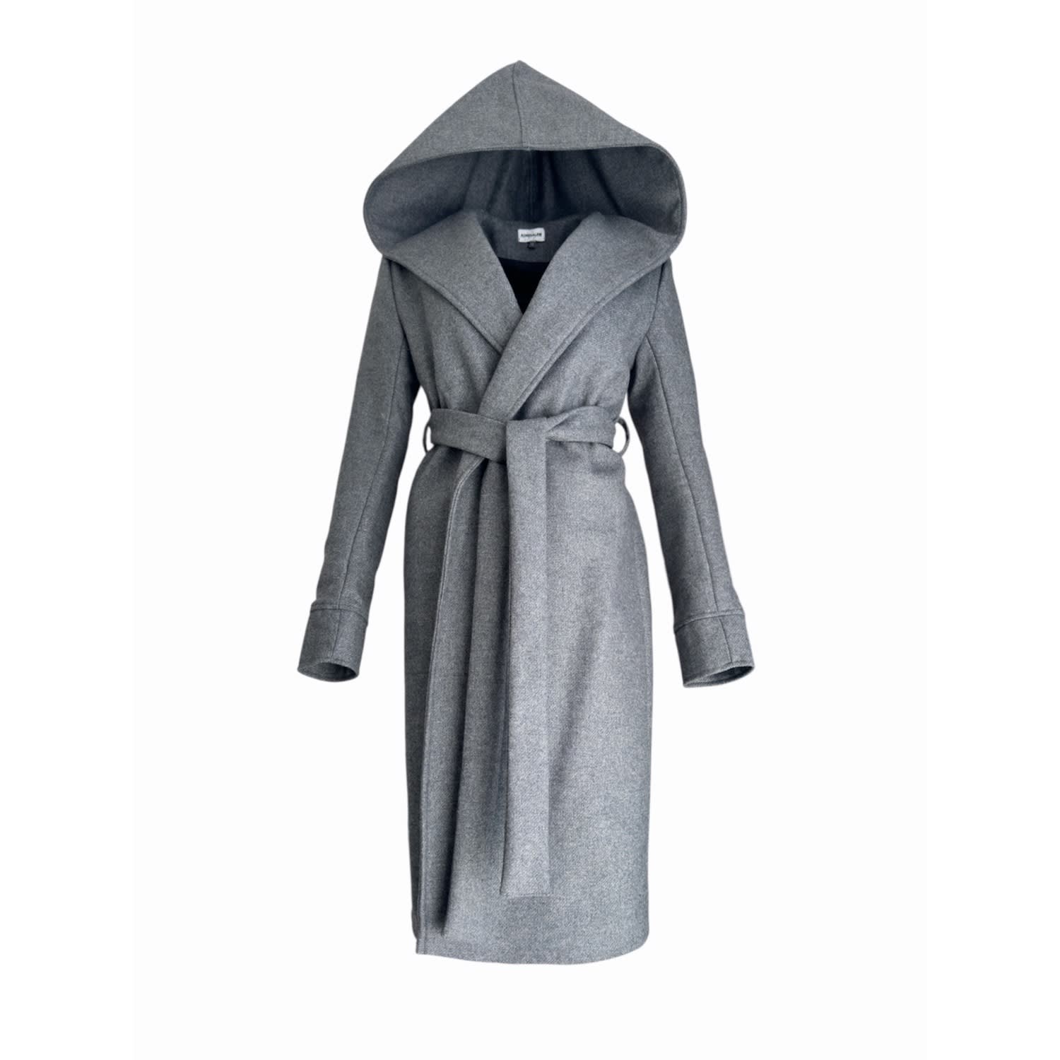 Adrenaline Fashion Women's Long Grey Wool Coat With Hood And Belt – Handmade Designer Winter Overcoat In Gray