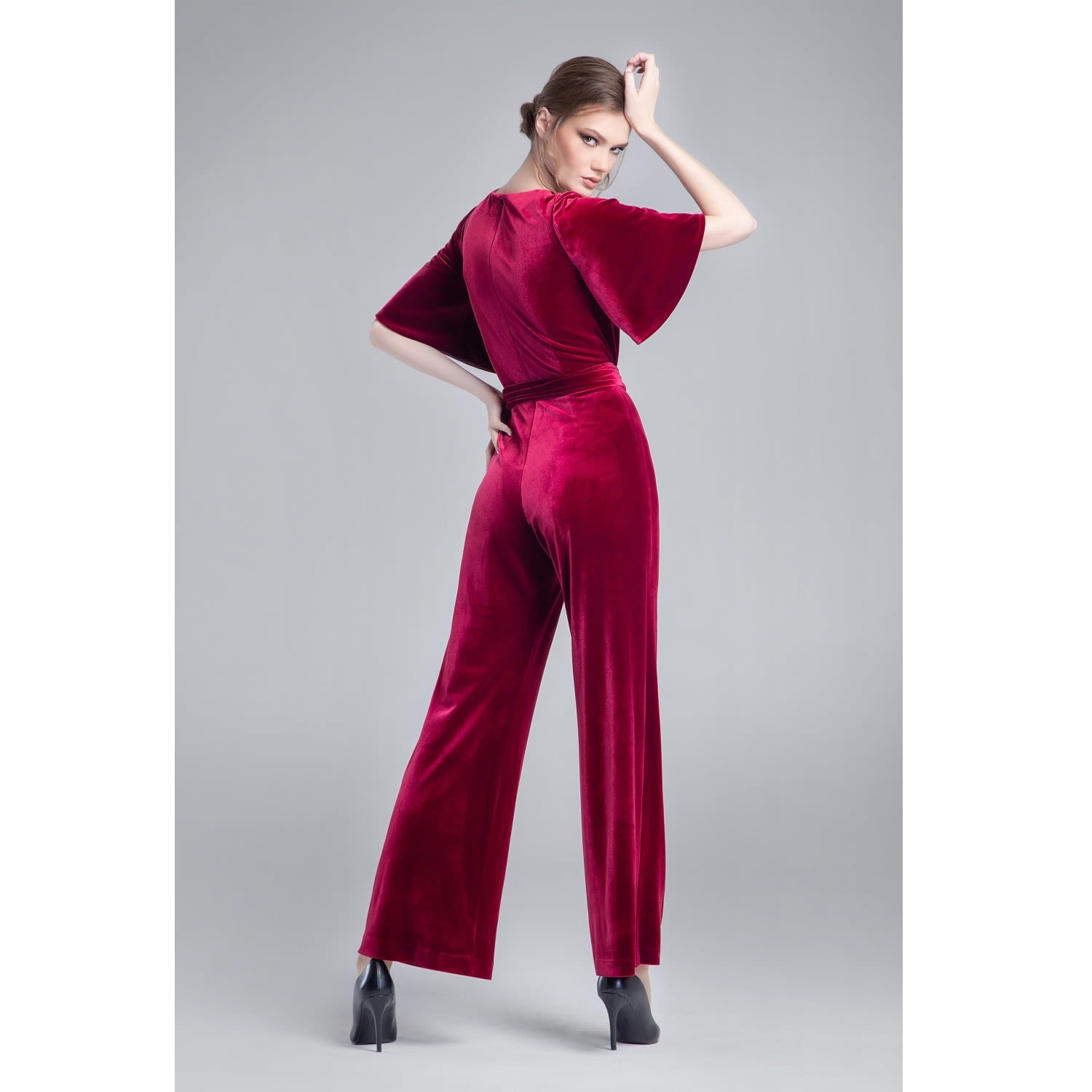 Burgundy velour jumpsuit hotsell