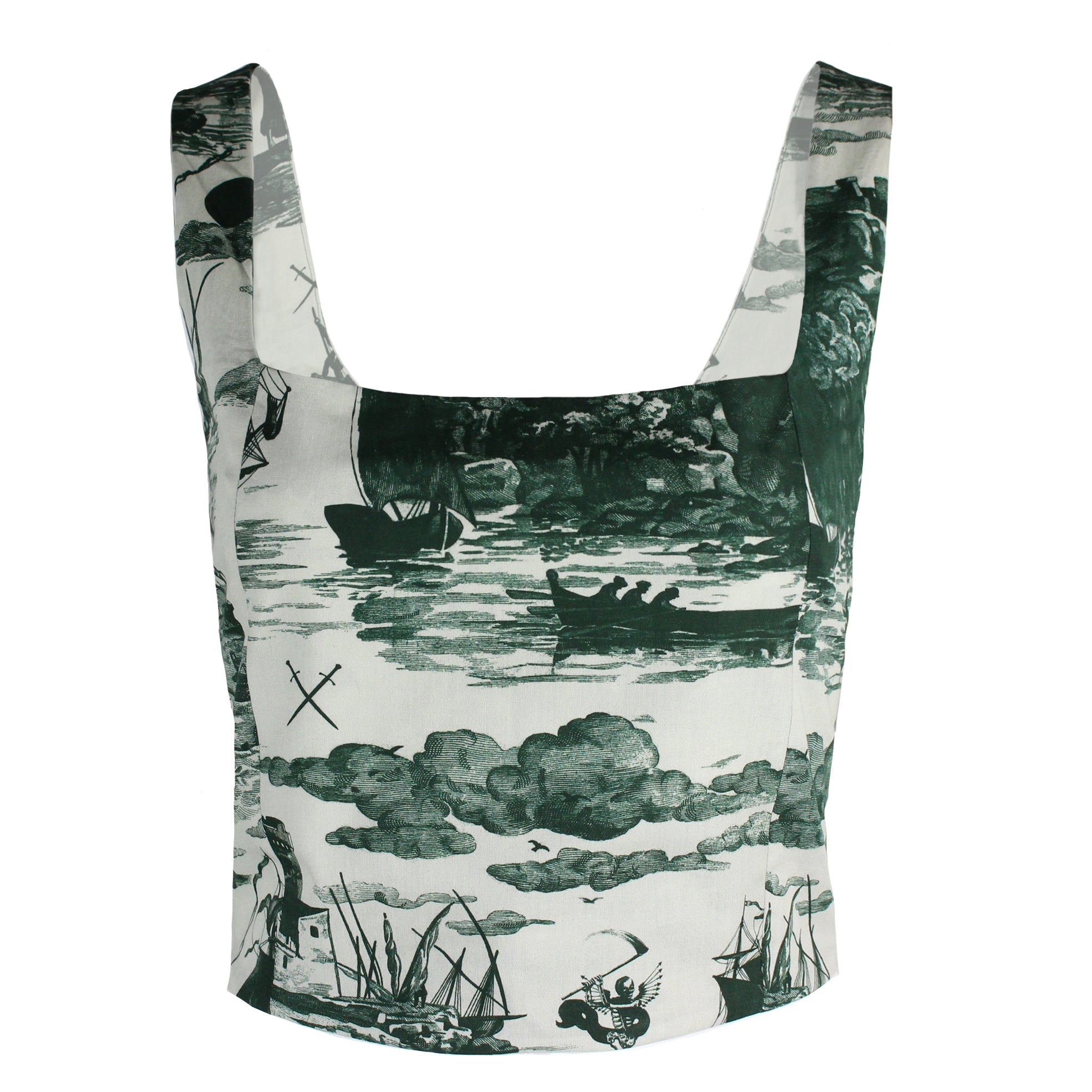 Women’s Neutrals May Bodice Top In Doomed Voyage Print, Putty & Seaweed Large Klements