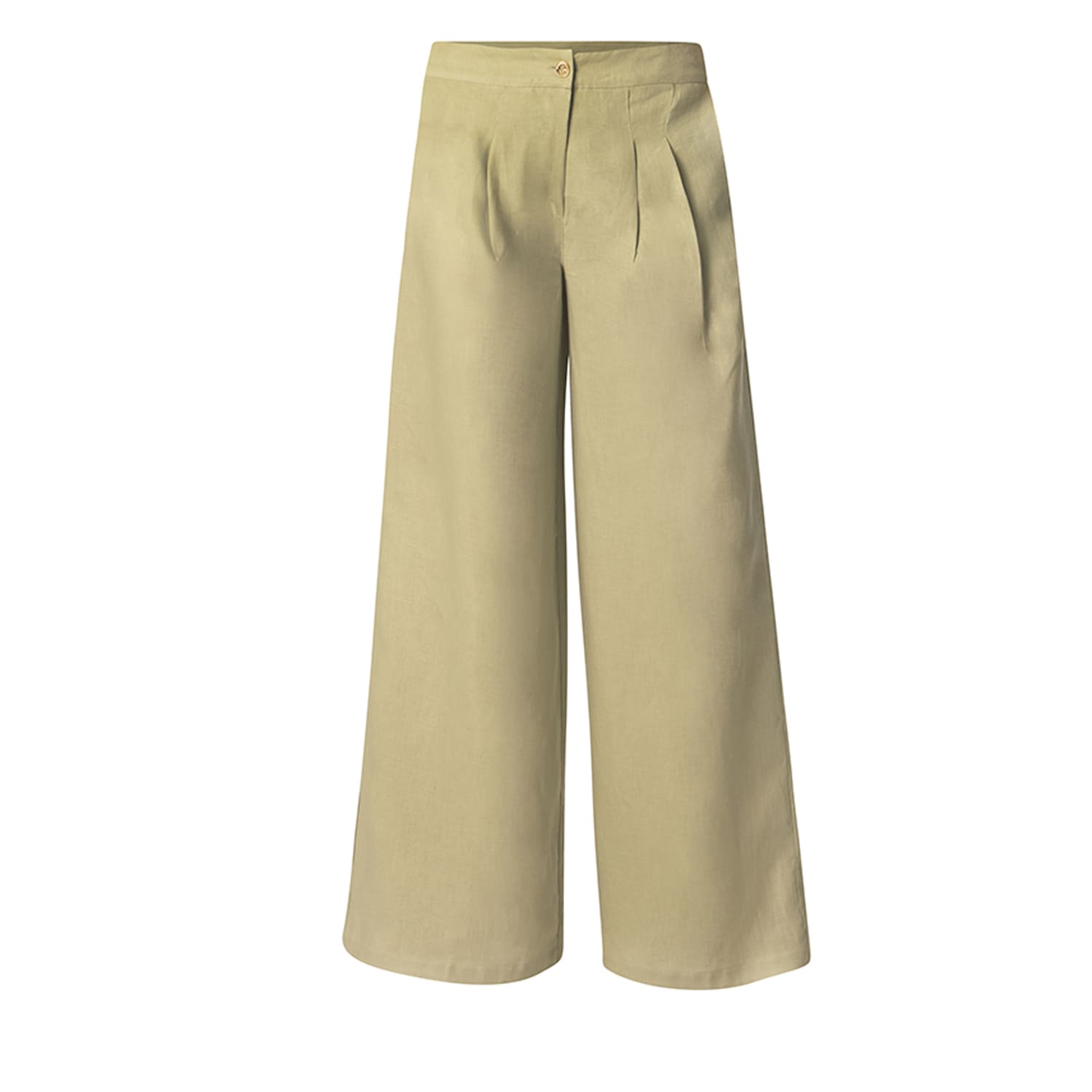 Haris Cotton Women's Green Linen Bell Bottom Pants With Pleats Pistachio In Green