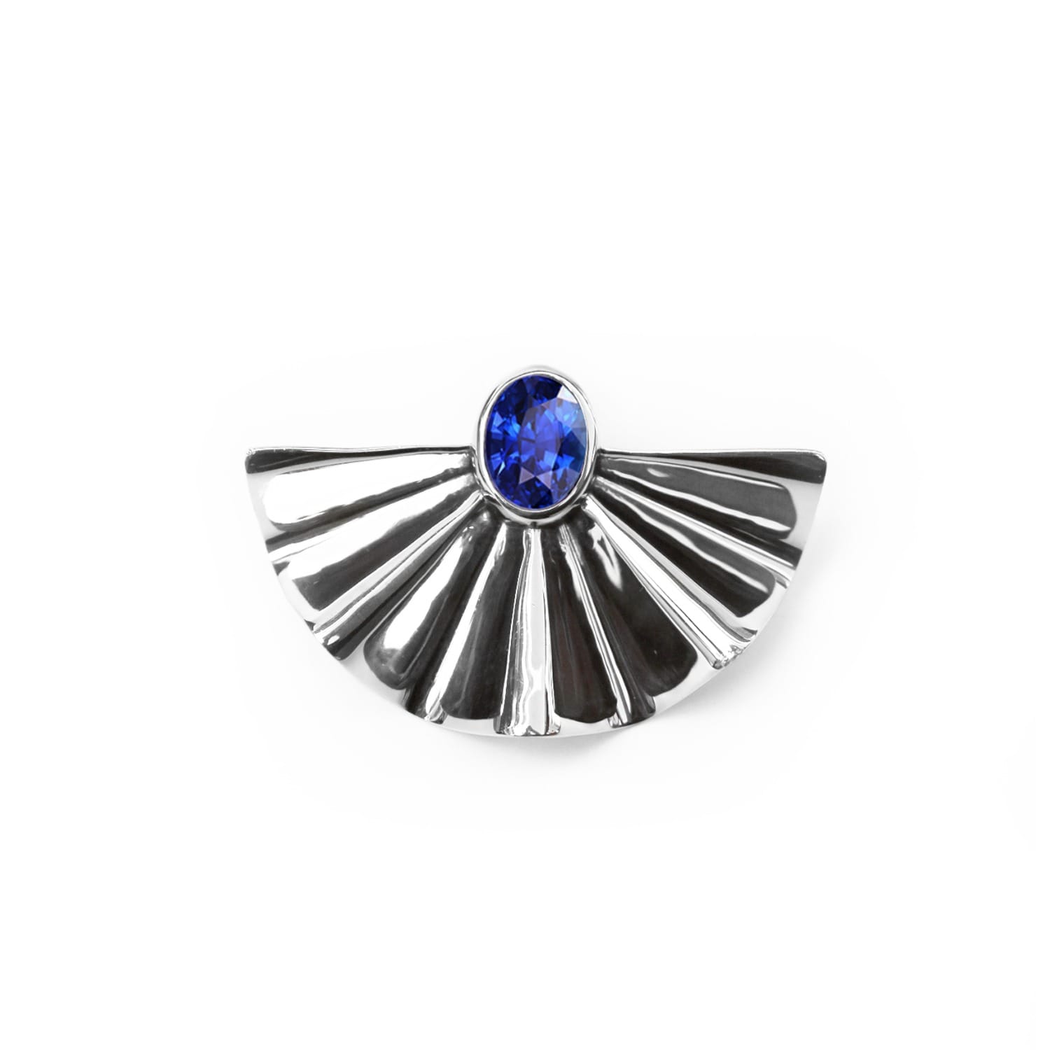 Women's Blue / Silver The Queen's Fan Sapphire Brooch Silver | Won Astre