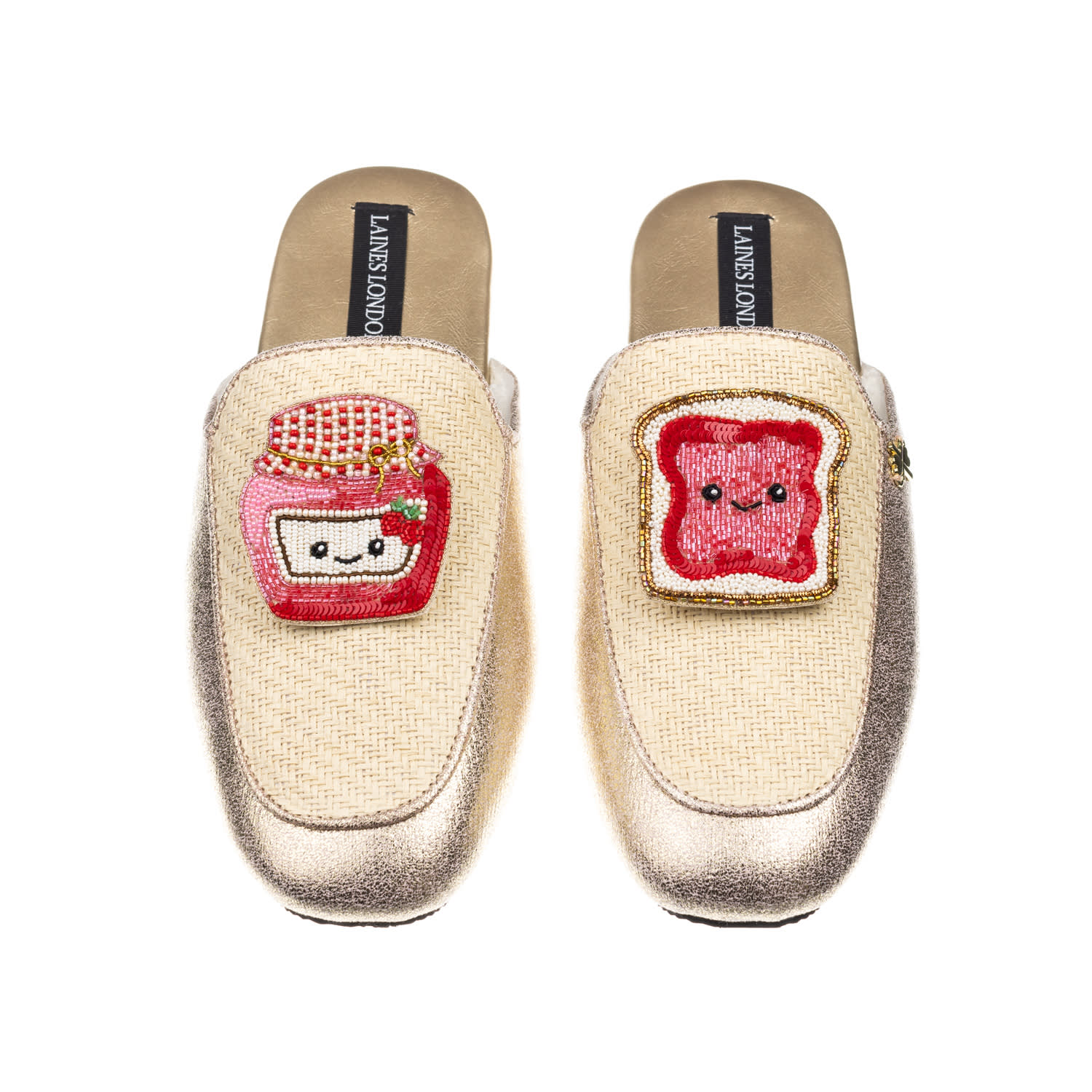 Laines London Women's Gold / Neutrals Classic Mules With Laines Loveables Jam & Toast Brooches - Cream & Gold In Gold