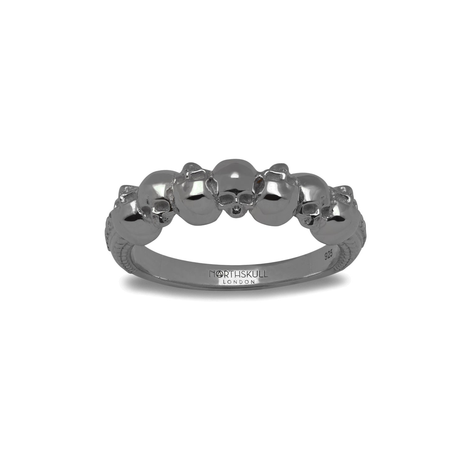 Northskull Men's Black Septem Skull Band Ring In Gunmetal In Gray