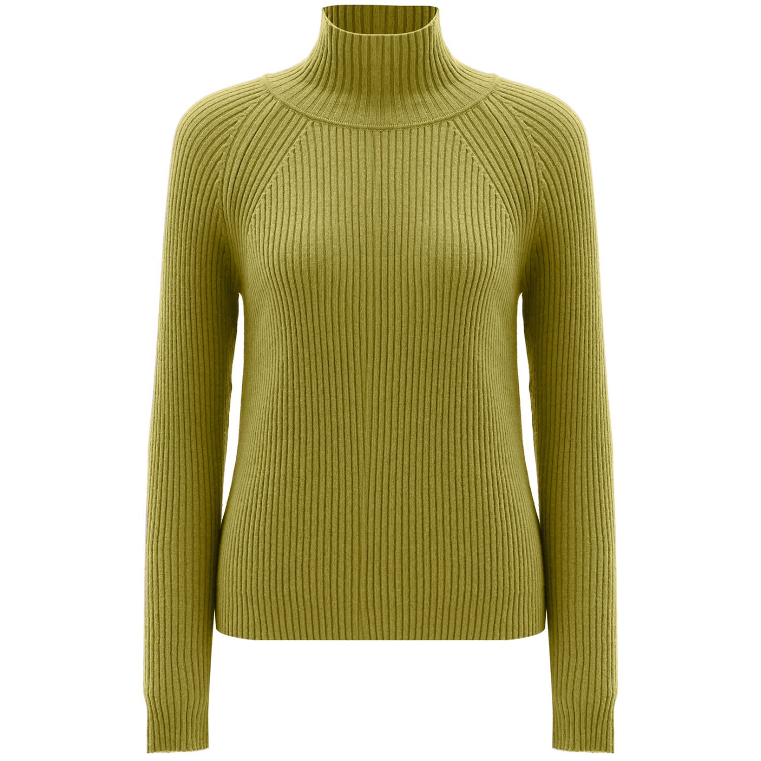 Women’s High Mock Neck Cashmere Blend Ribbed Knit Pullover - Green Small Peraluna