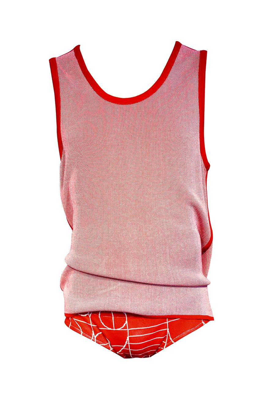 Men’s Play Sleeveless Red Top Medium Maria Aristidou