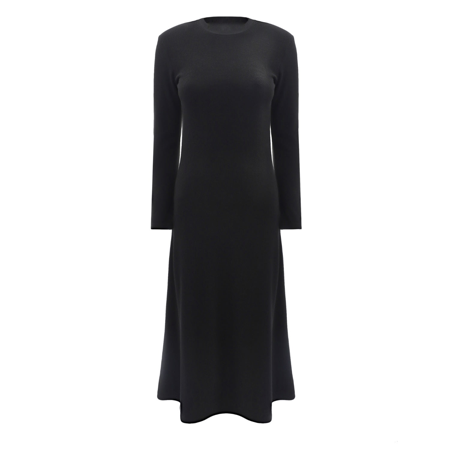 Women’s Black Ribbed Jersey Dress - Elegant Midi, Perfect For Work Small Kk