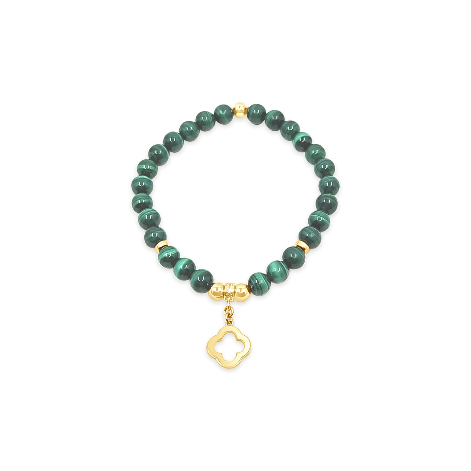 Lutiro Women's Gold / Green Beaded Malachite Bracelet With Clover Charm-gold
