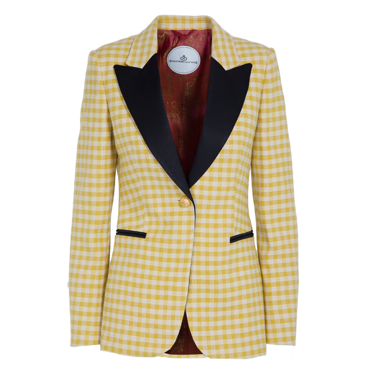 Women’s Yellow / Orange Single Breasted Yellow Plaid Cotton Blend Blazer With Velvet Flaps Fiona Xxs The Extreme Collection