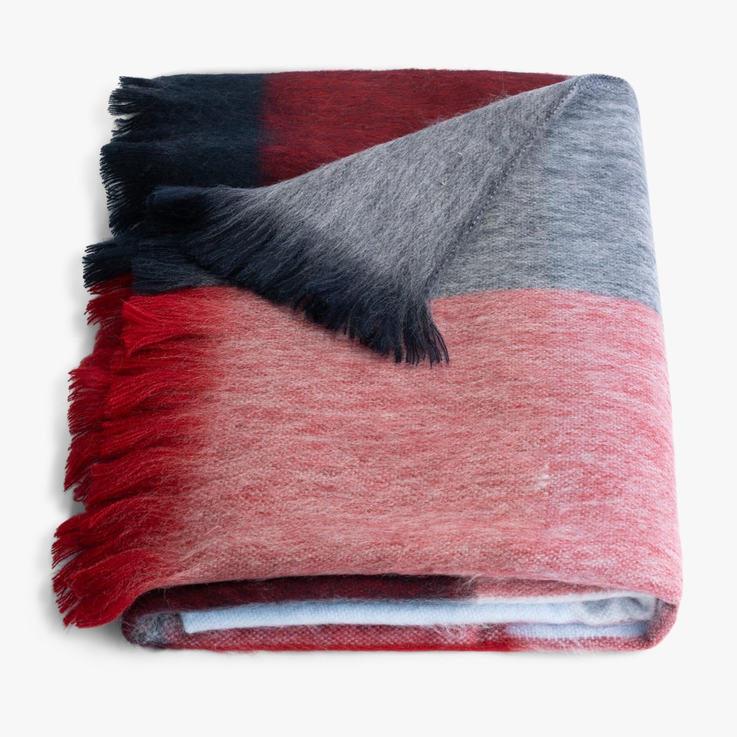 Alpaca Loca Women's Blue / Grey / Red Scarf Blocked Ruby Red, Blue And Grey