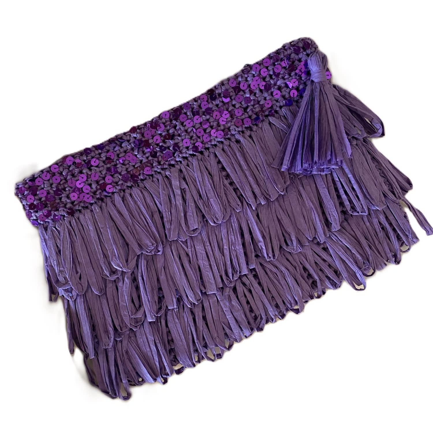 Springmoonatelier Women's Pink / Purple Luxury Star Lilac Sequin And Tassel Handmade Raffia Clutch Bag