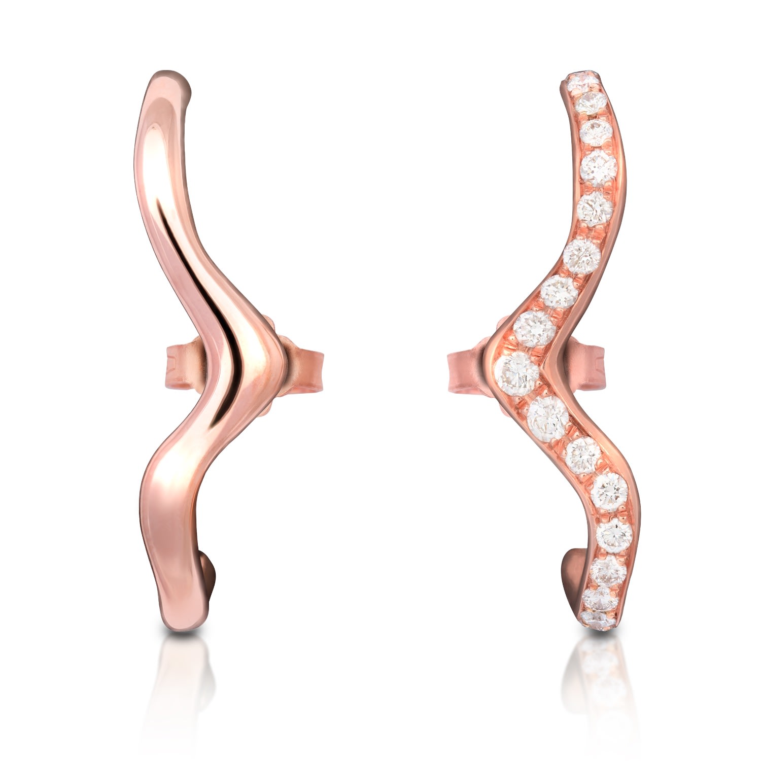 Women’s Rose Gold Hug Earrings Stud In Solid Gold & Diamonds Gi by Giselle