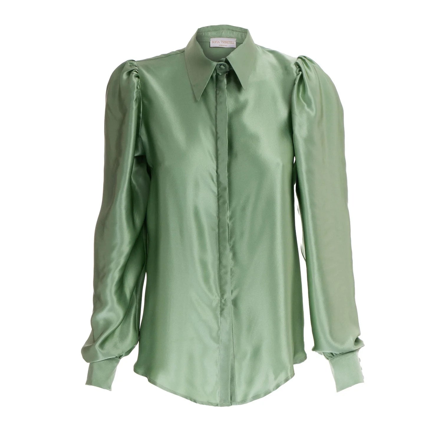 Sofia Tsereteli Women's Satin Silk Blouse - Green In Green