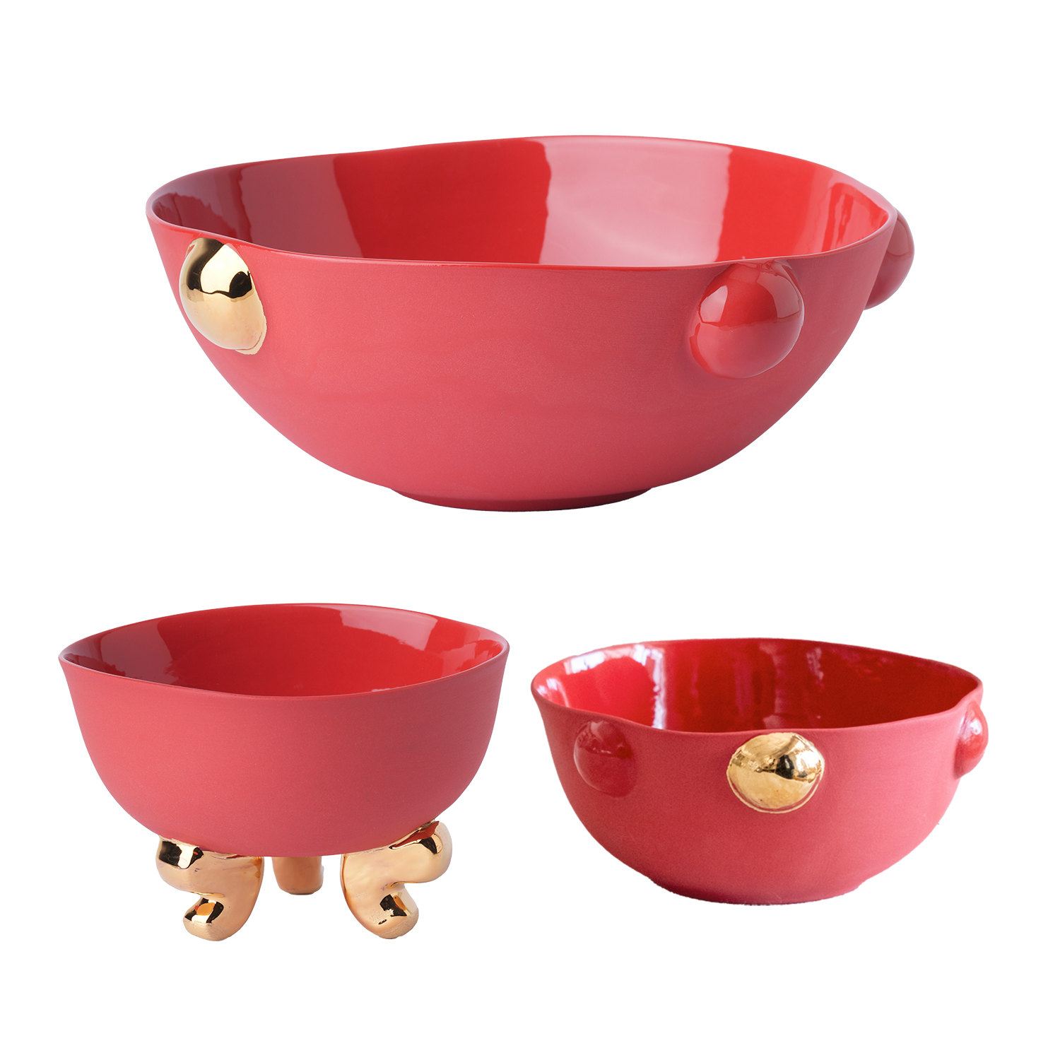 Maji Atelier Gold / Red Cosmopolitan & Lion Foot Bowl , Porcelain Serving Set - Red In Multi