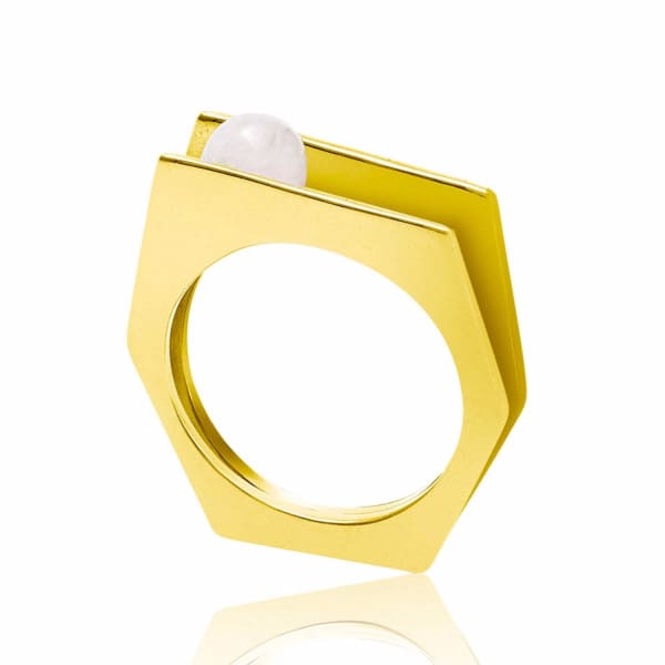 Neola Alvaro Gold Cocktail Ring With White Pearl In Cocktail