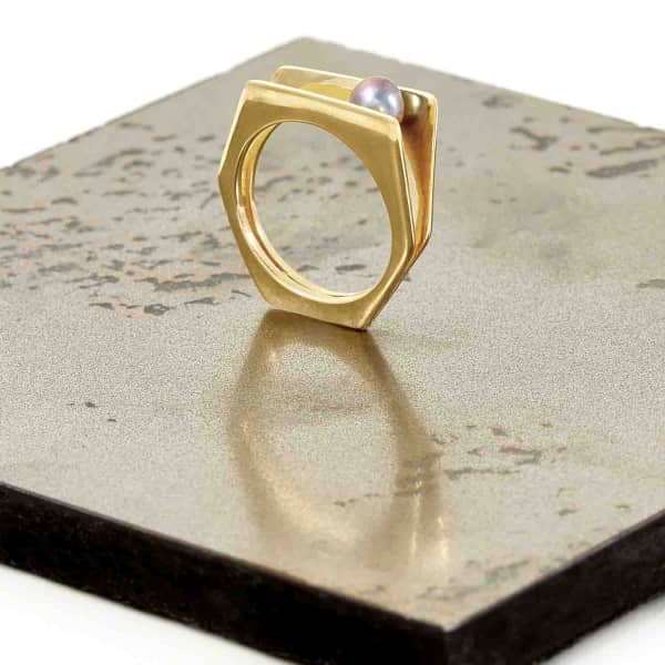 Neola Alvaro Gold Cocktail Ring With White Pearl In Cocktail