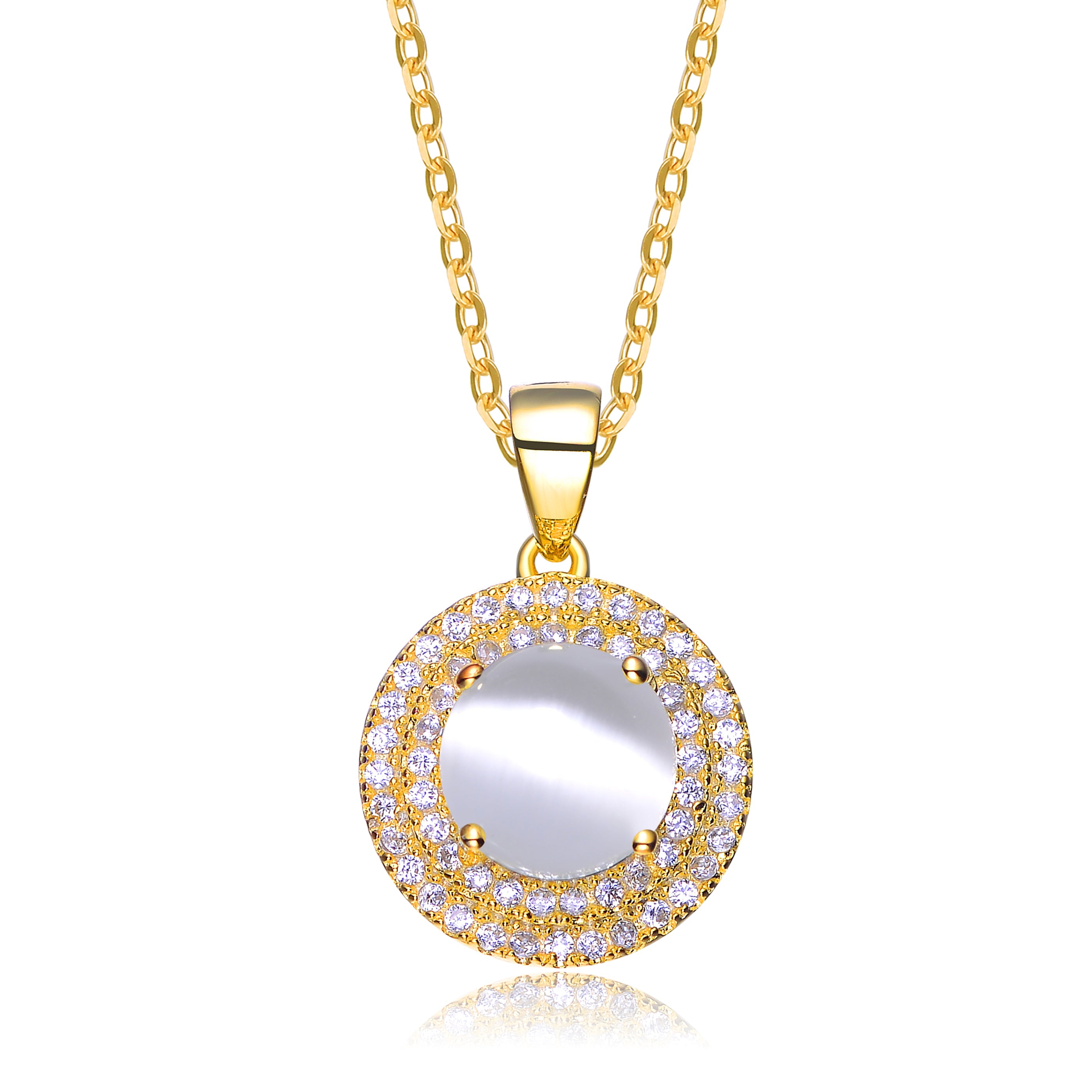 Women’s Gold / White Sterling Silver Gold Overlay Frosty Cubic Zirconia Circle Necklace Genevive Jewelry