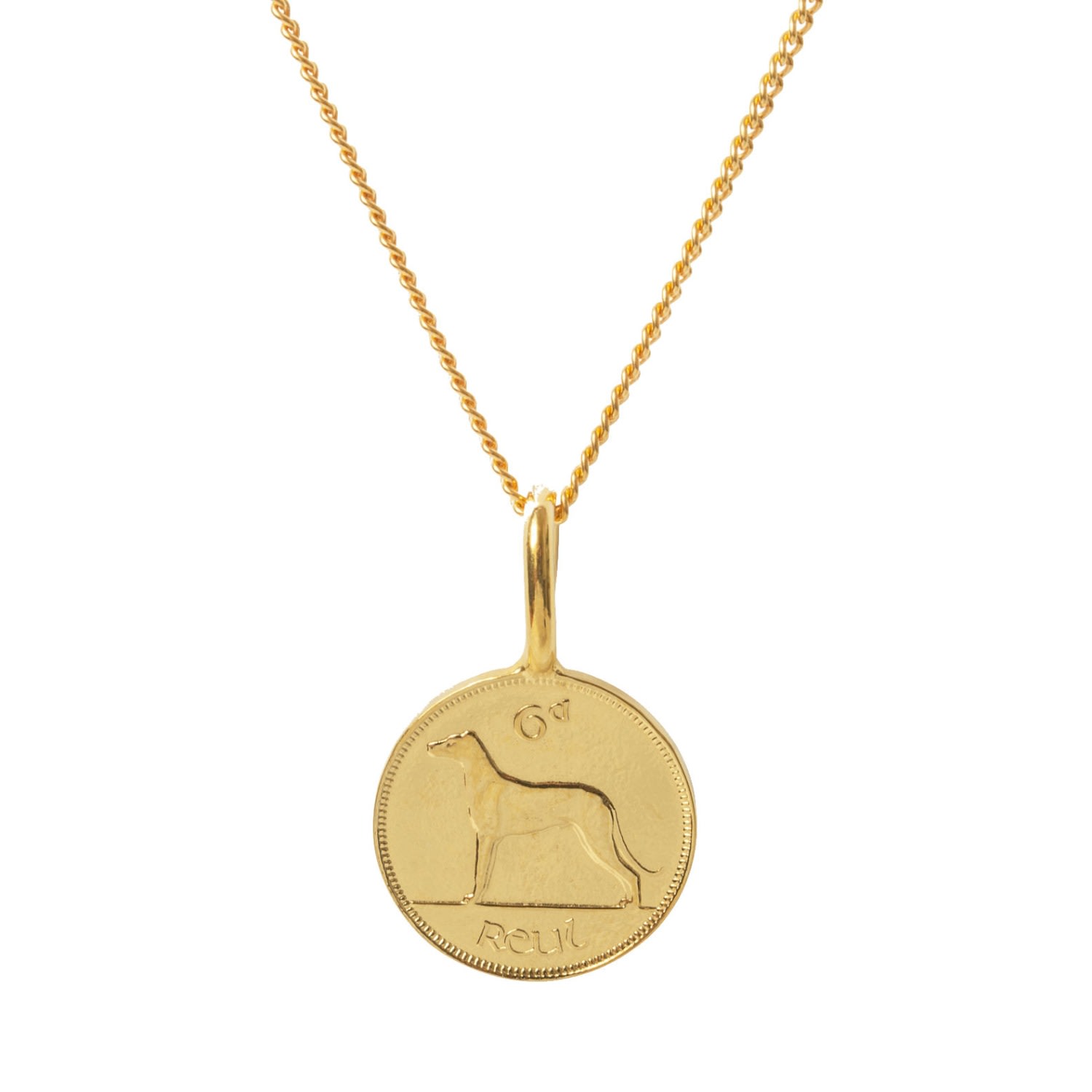 Katie Mullally Limited Men's Irish 6d Coin & Chain In Yellow Gold Plate In Gold