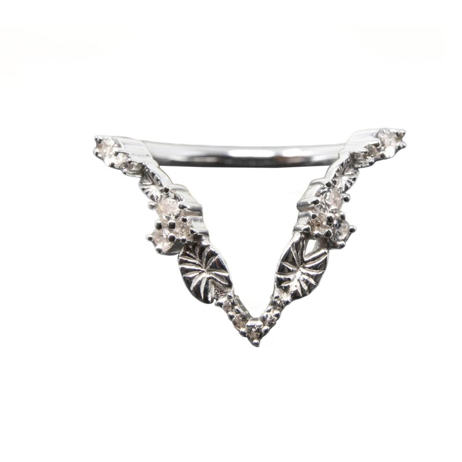 Nasi Silver Women's Lilypad Ring- White Topaz- Silver In Metallic