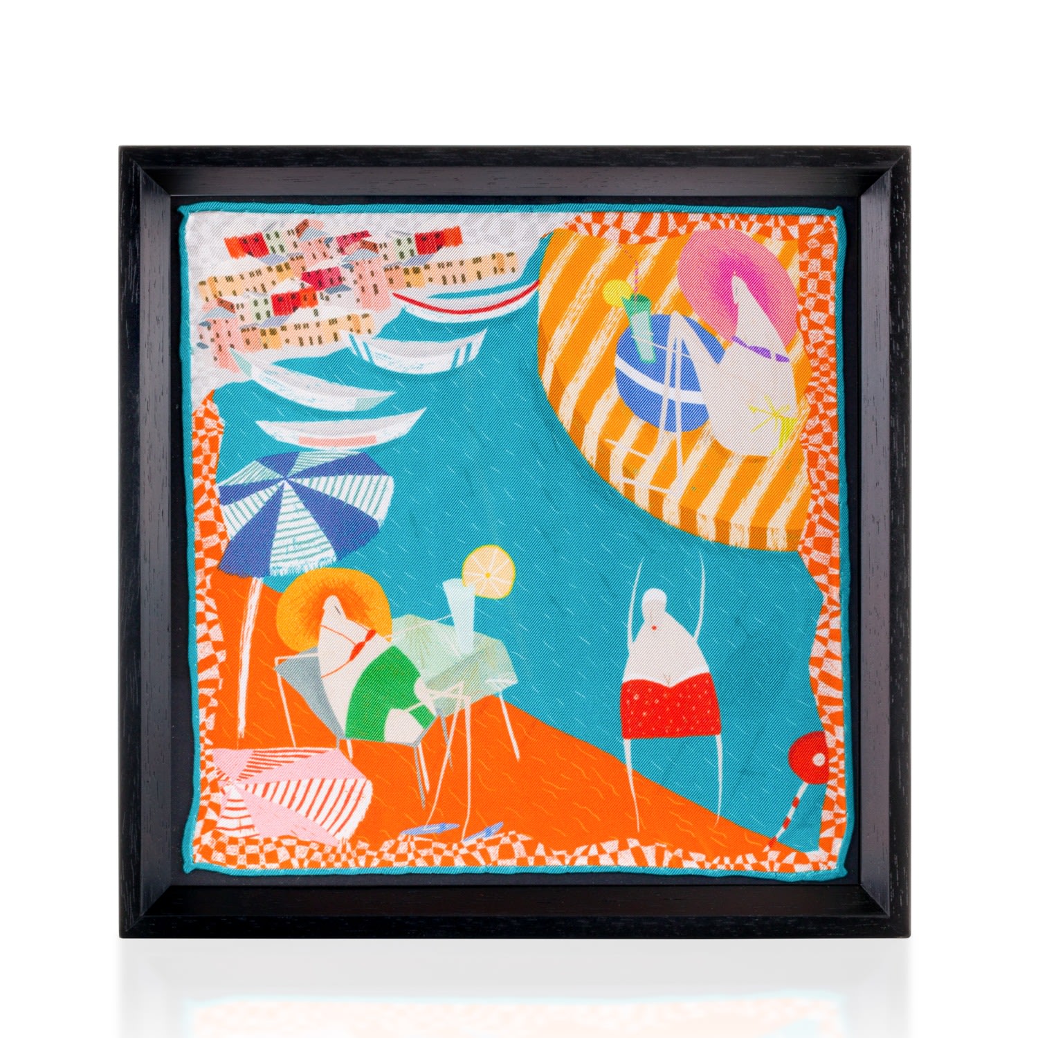 Un Poco Framed Silk Art Amalfi Coast Black In Black