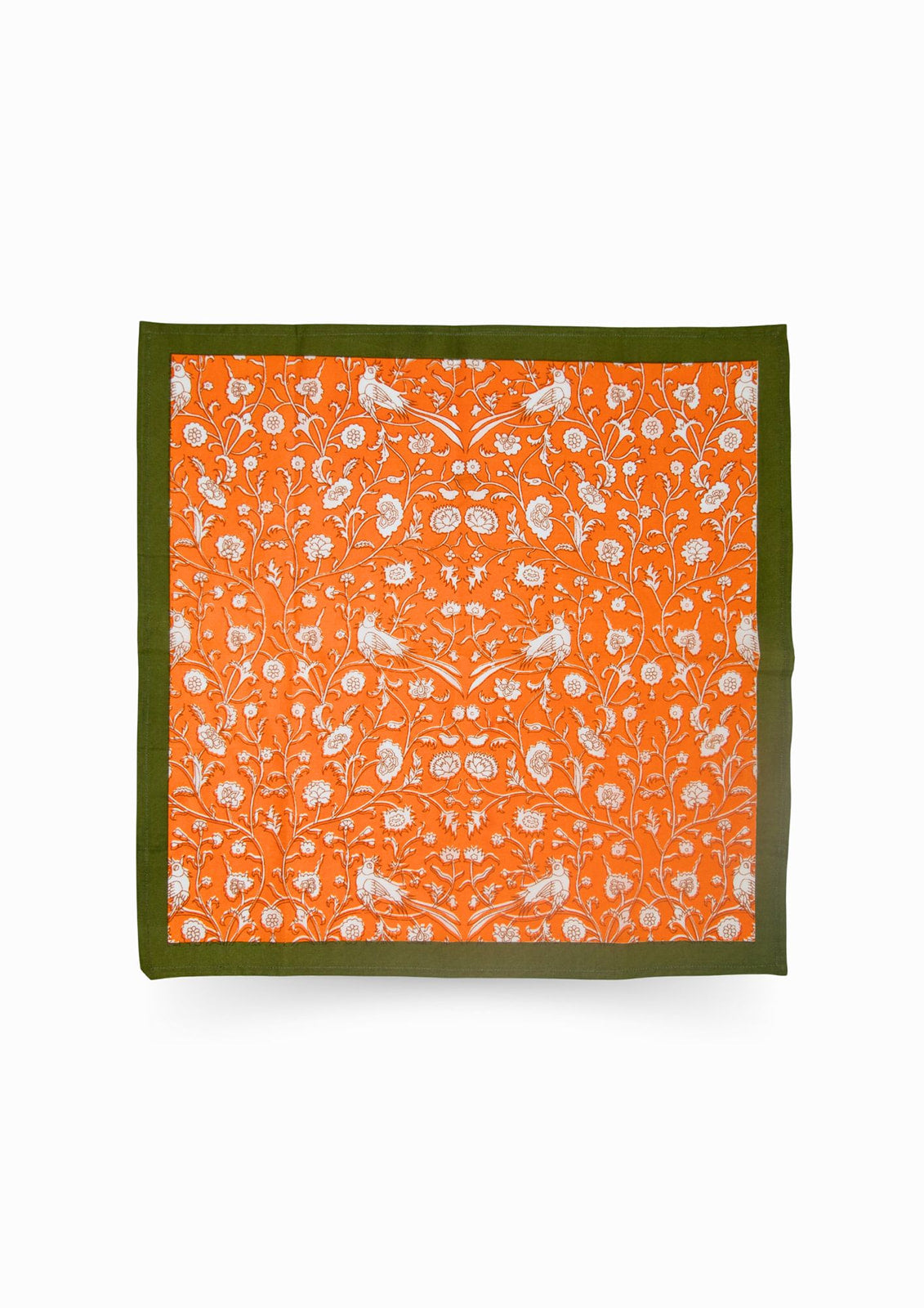 Inner Child Green / Yellow / Orange Birds Of A Feather Orange Blockprint Fall Napkins, Set Of Four
