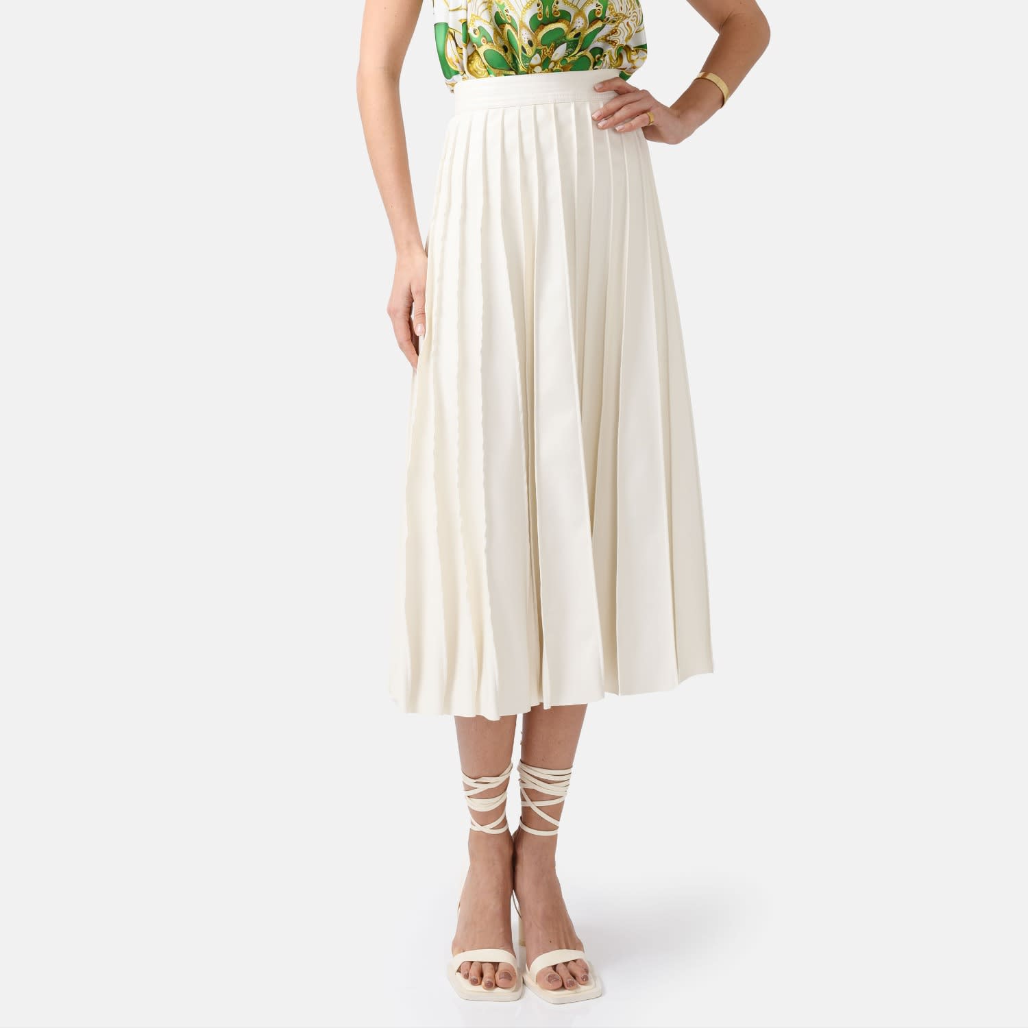 Solace – Vegan Leather Pleated Midi Skirt White | Kargede | Wolf