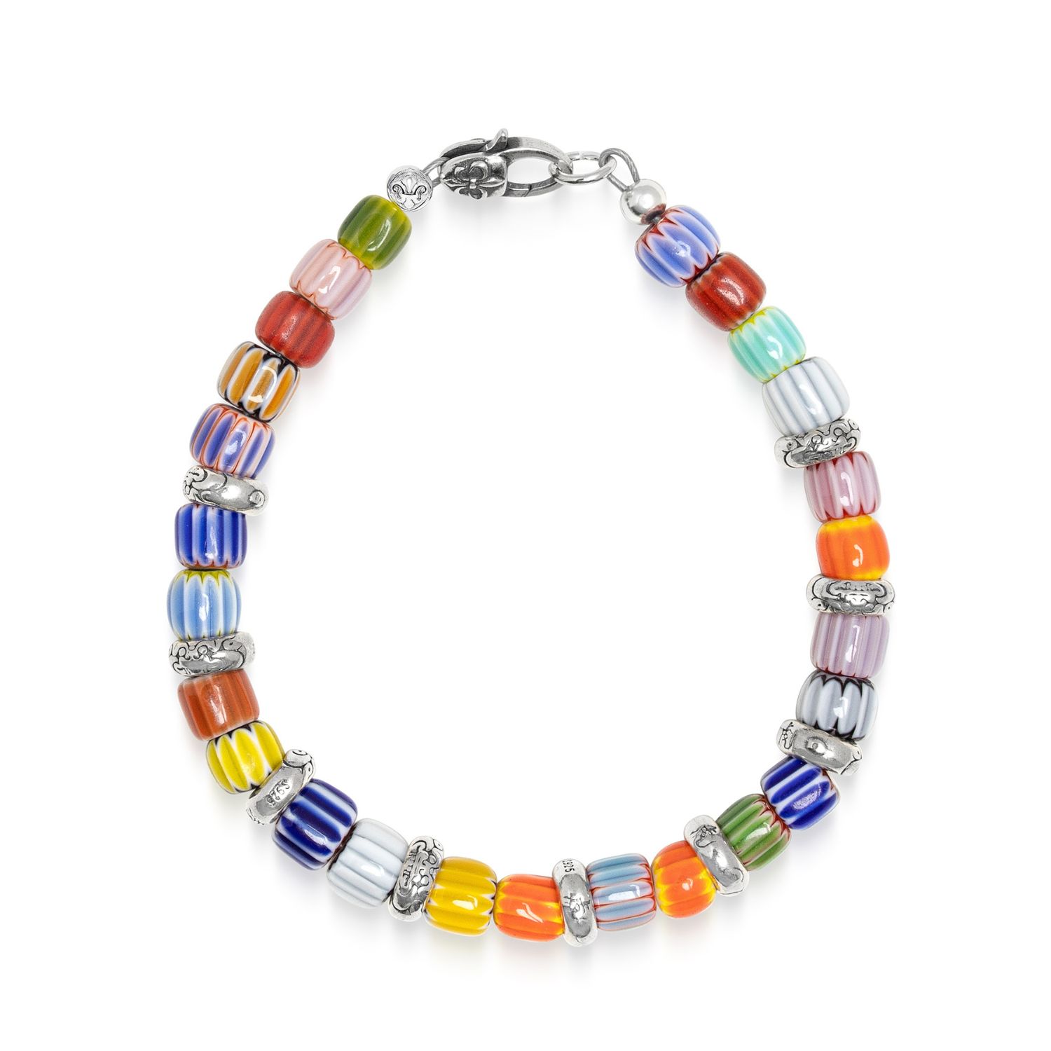 Nialaya Men's Sterling Silver Bracelet With Nepalese Lampwork Beads