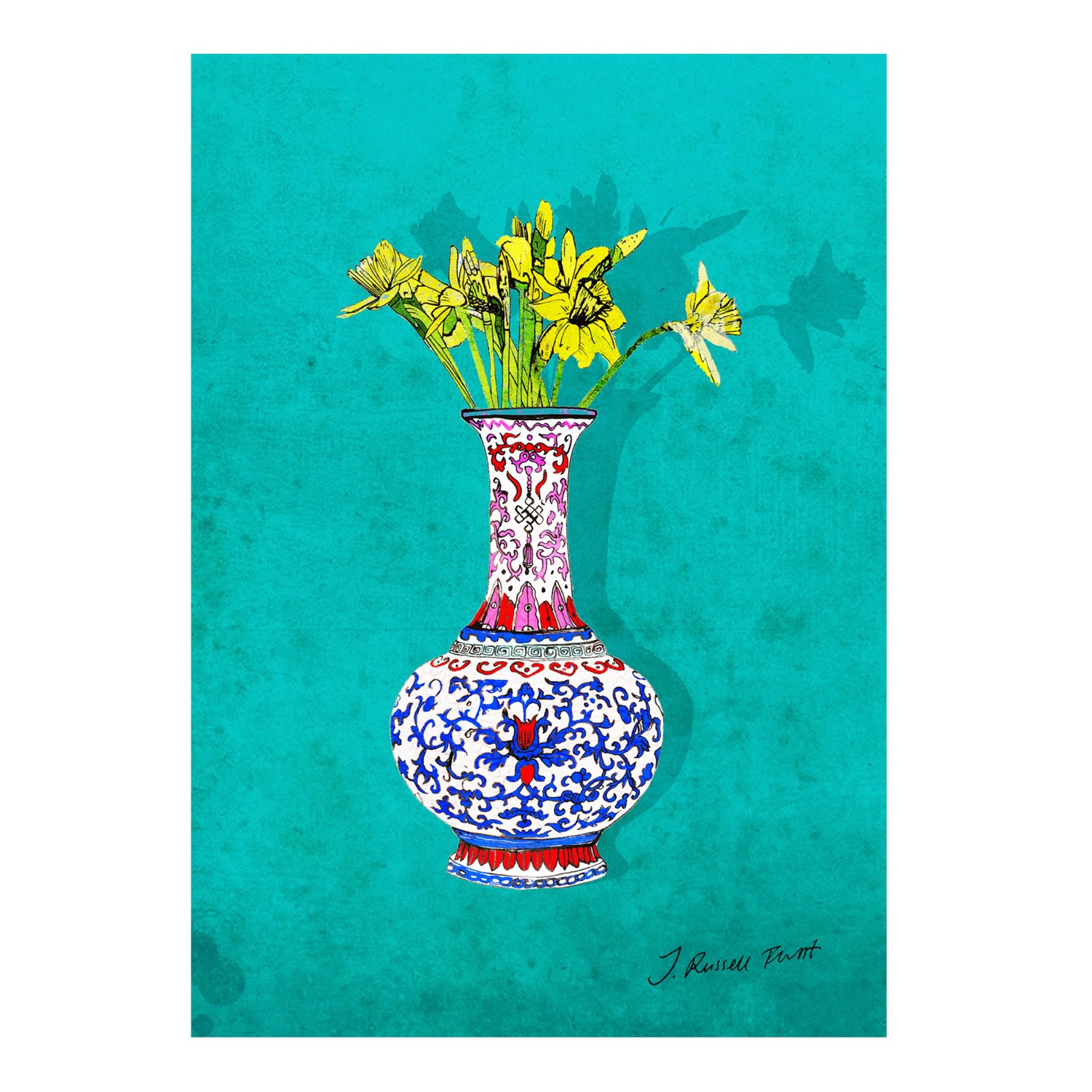 Signed Print - Daffs In A Vase A4 210 X 297Mm Jessica Russell Flint