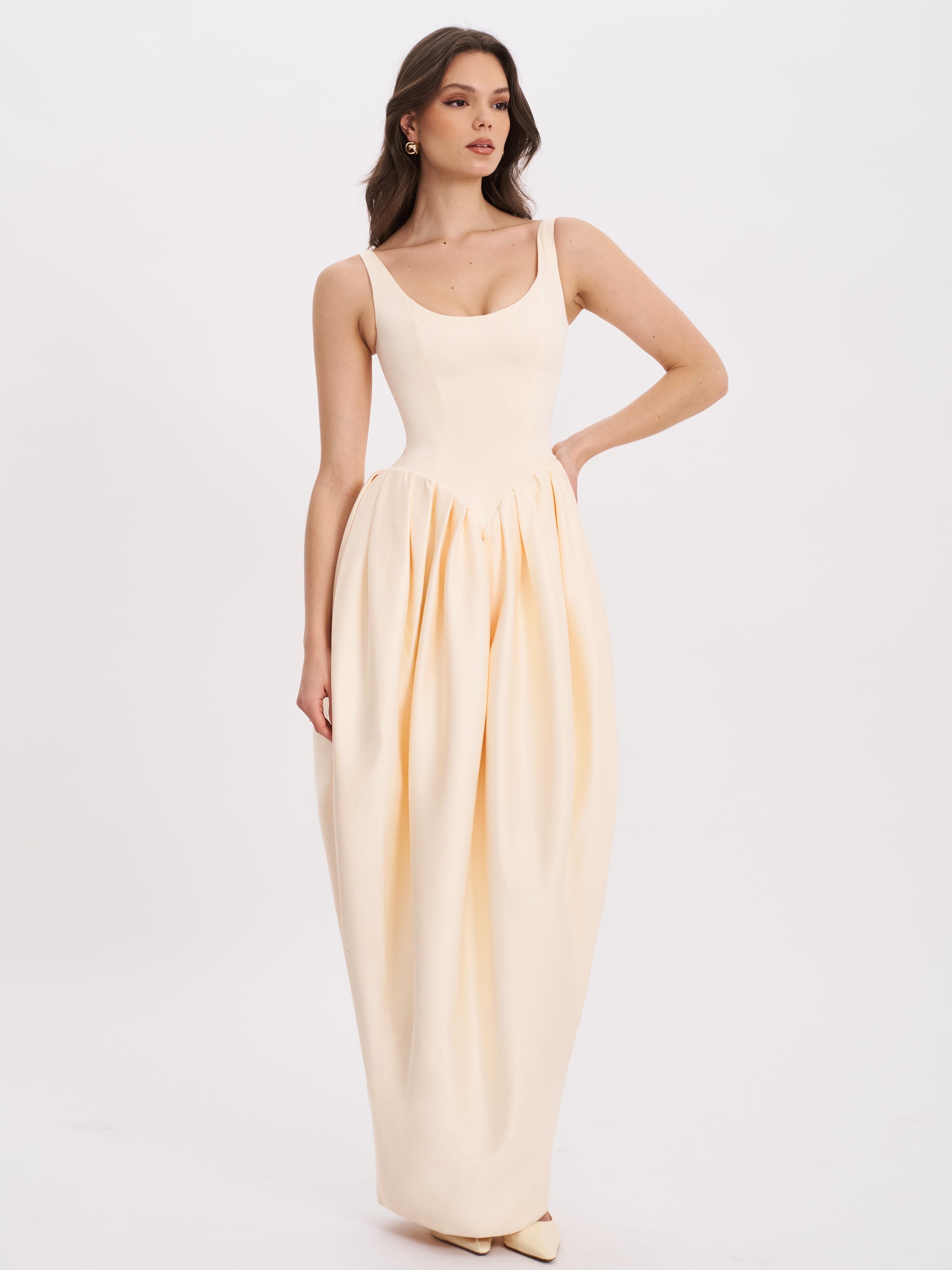 Udana Butter Yellow Drop Waist Tulip Gown | Miss Circle New