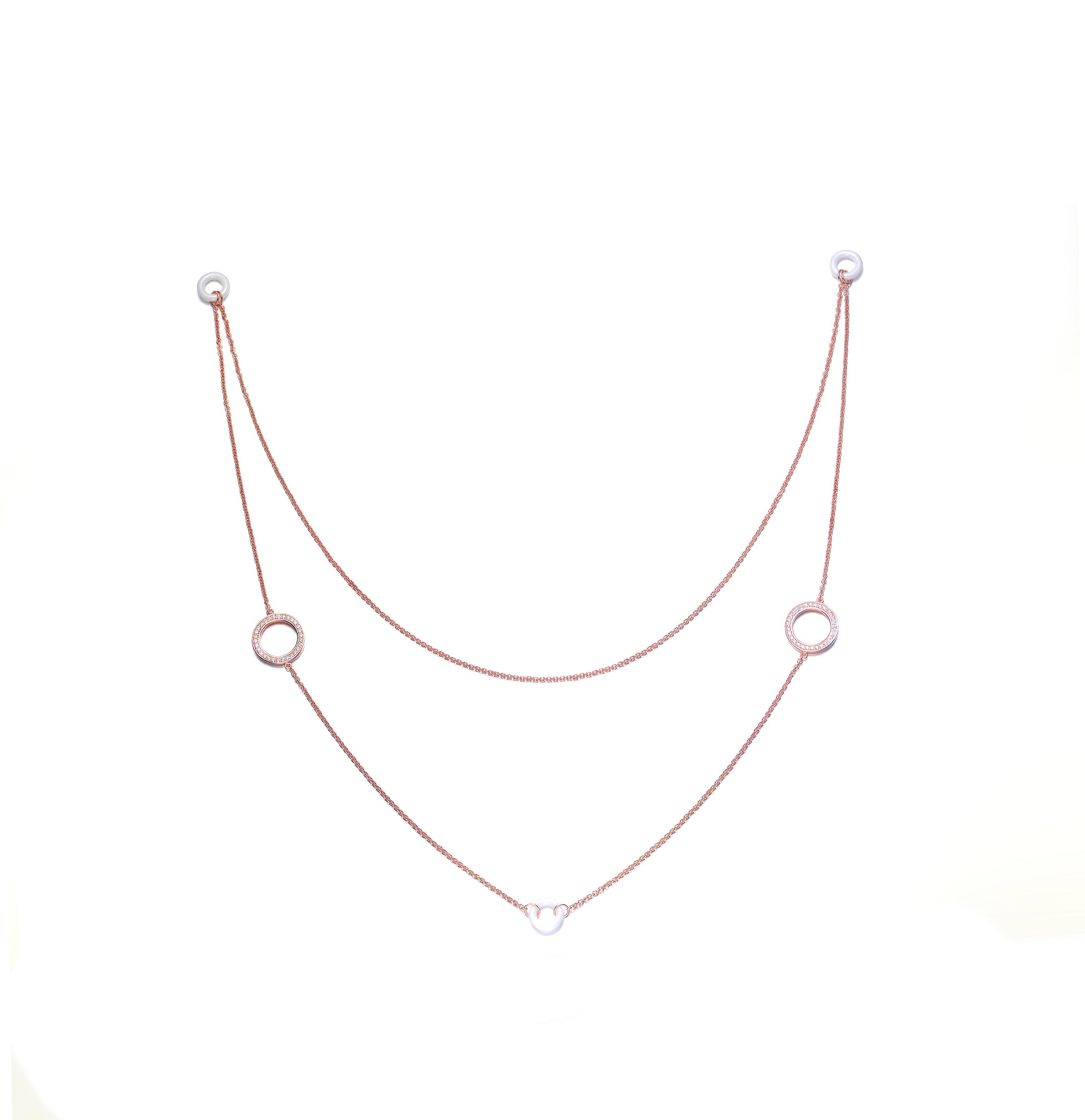 Genevive Jewelry Women's White / Rose Gold Rachel Glauber White Ceramicdouble Ovel Cz Necklace In Multi