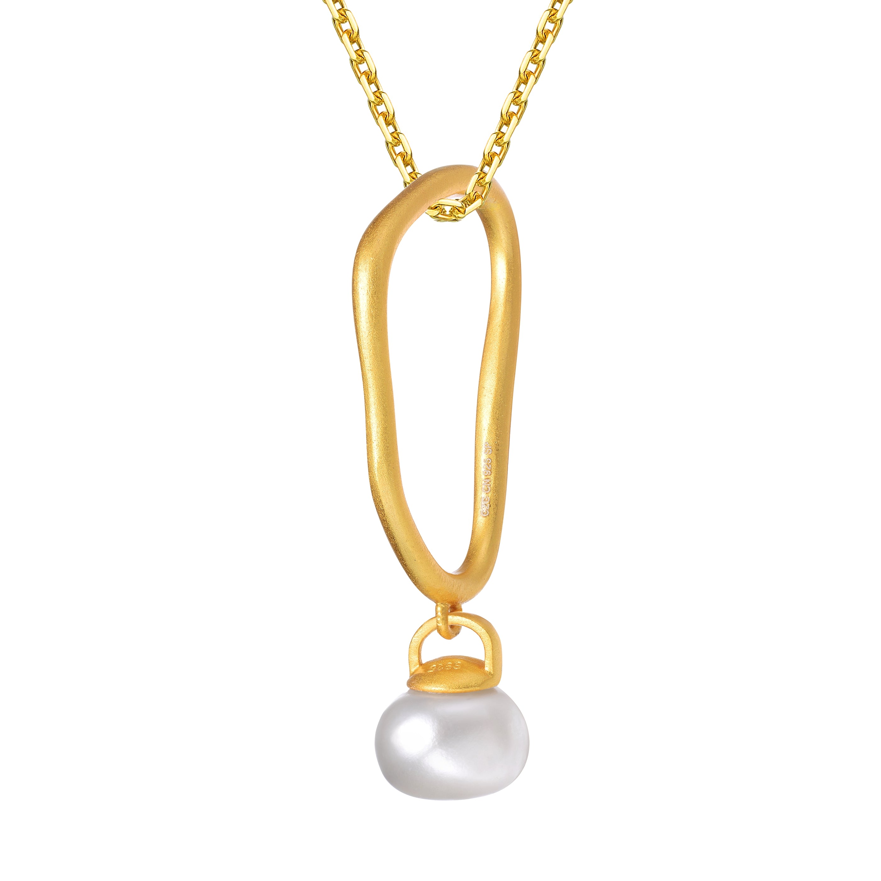 Genevive Jewelry Women's Gold / White Brigitte Fluid Boho Golden Pendant Pearl Necklace In Multi