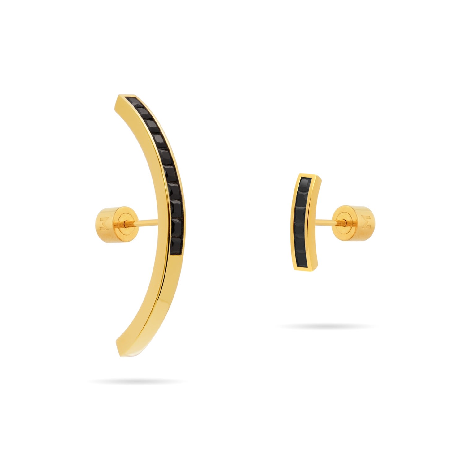 Meulien Women's Gold / Black Arc Pave Cz Mismatched Earrings - Black, Gold In Gold/black