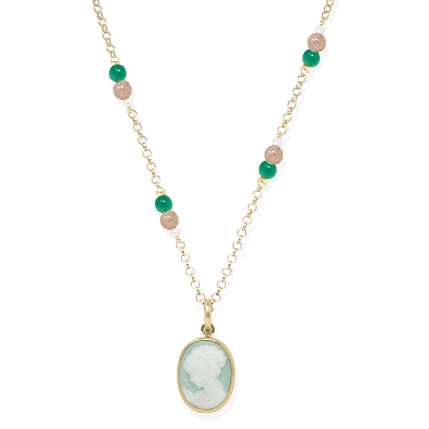 Women’s Little Lovelies Gold-Plated Green Cameo Necklace Vintouch Italy