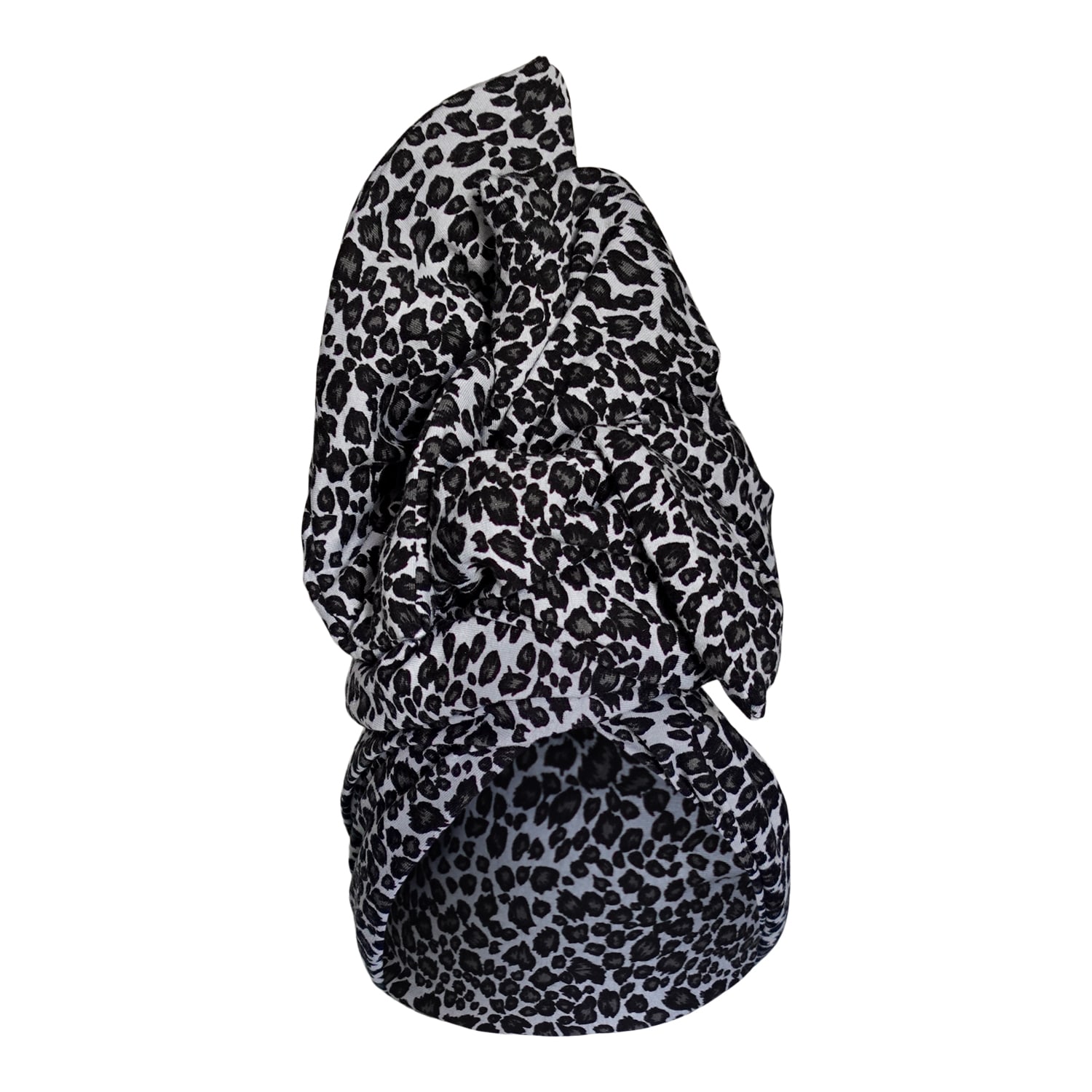 Romer Millinery Women's Black / Grey Twisturban Turban In Leopard Print Flat Finish Cotton Terry Cloth