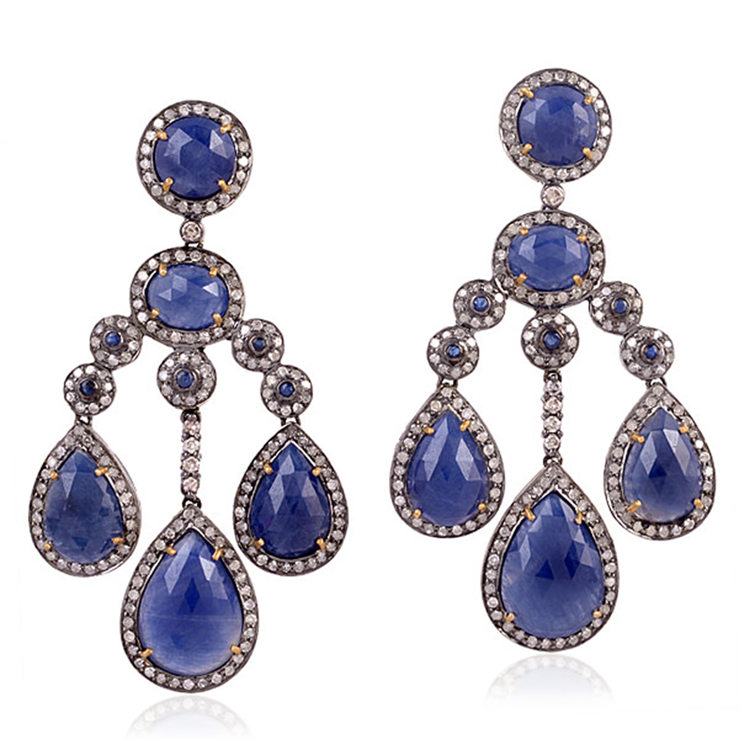 Women’s Blue / Silver / White 18K Gold 925 Sterling Silver Natural Diamond Blue Sapphire Chandelier Earrings Artisan