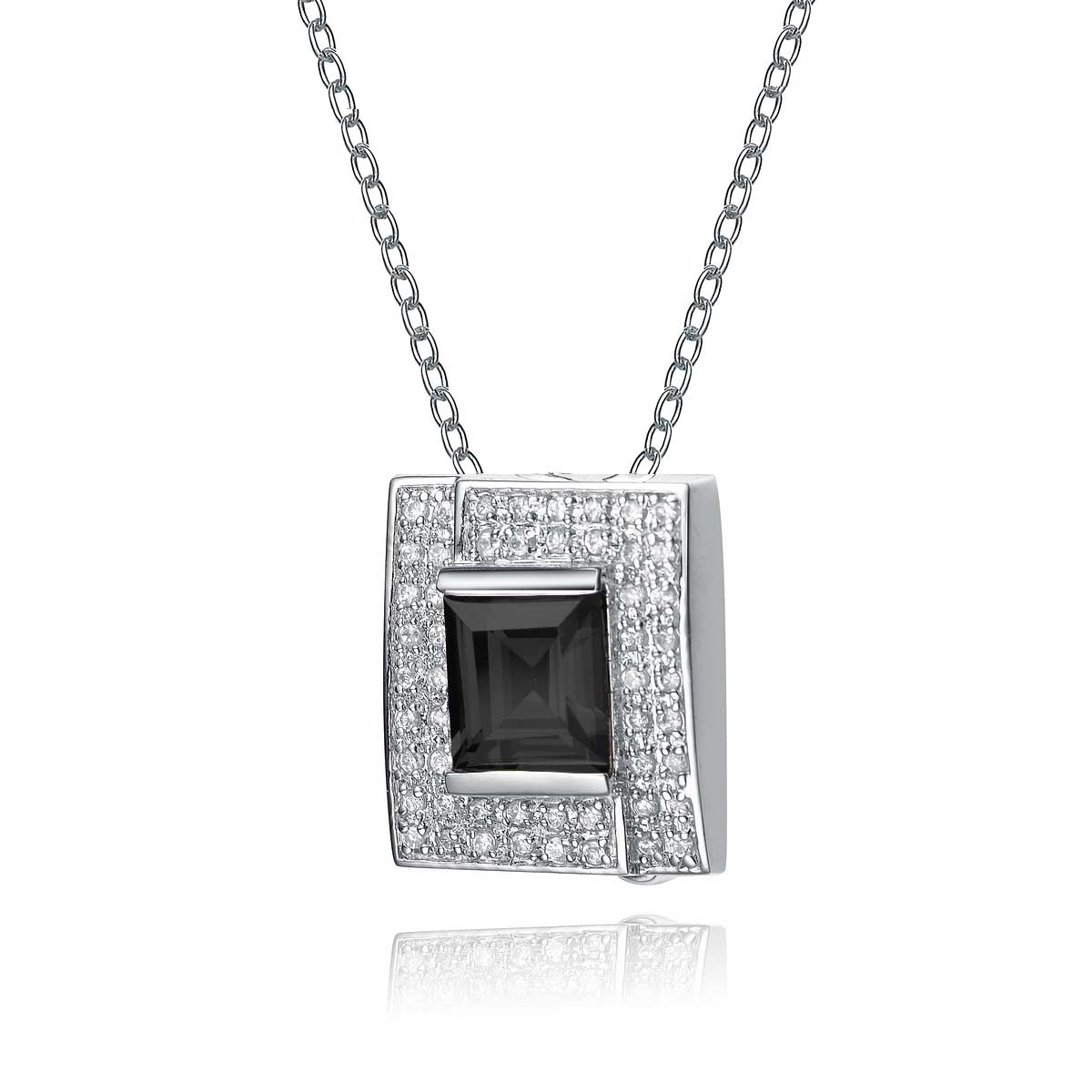 Genevive Jewelry Women's Black / White / Silver Sterling Silver Black Cubic Zirconia Accent Pendant Necklace In Multi