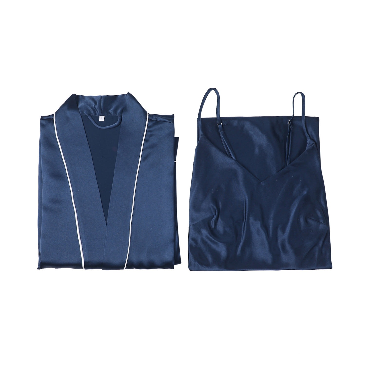 Soft Strokes Silk Women's Blue Pure Silk Kimono Robe And Slip Dress Gift Set - Navy