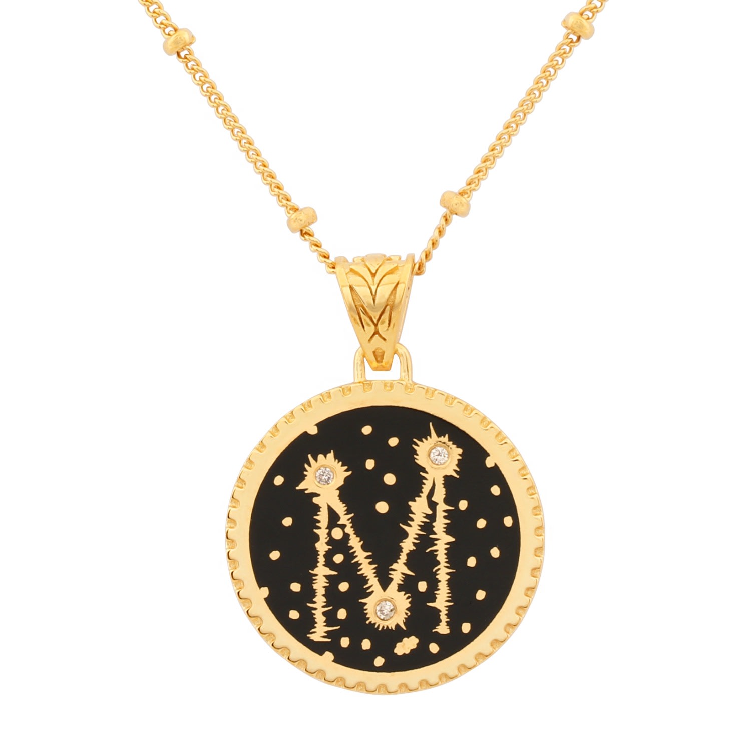 Women’s Gold / Black Gold Vermeil Diamond M Sparkler Initial Necklace Aprs Youth