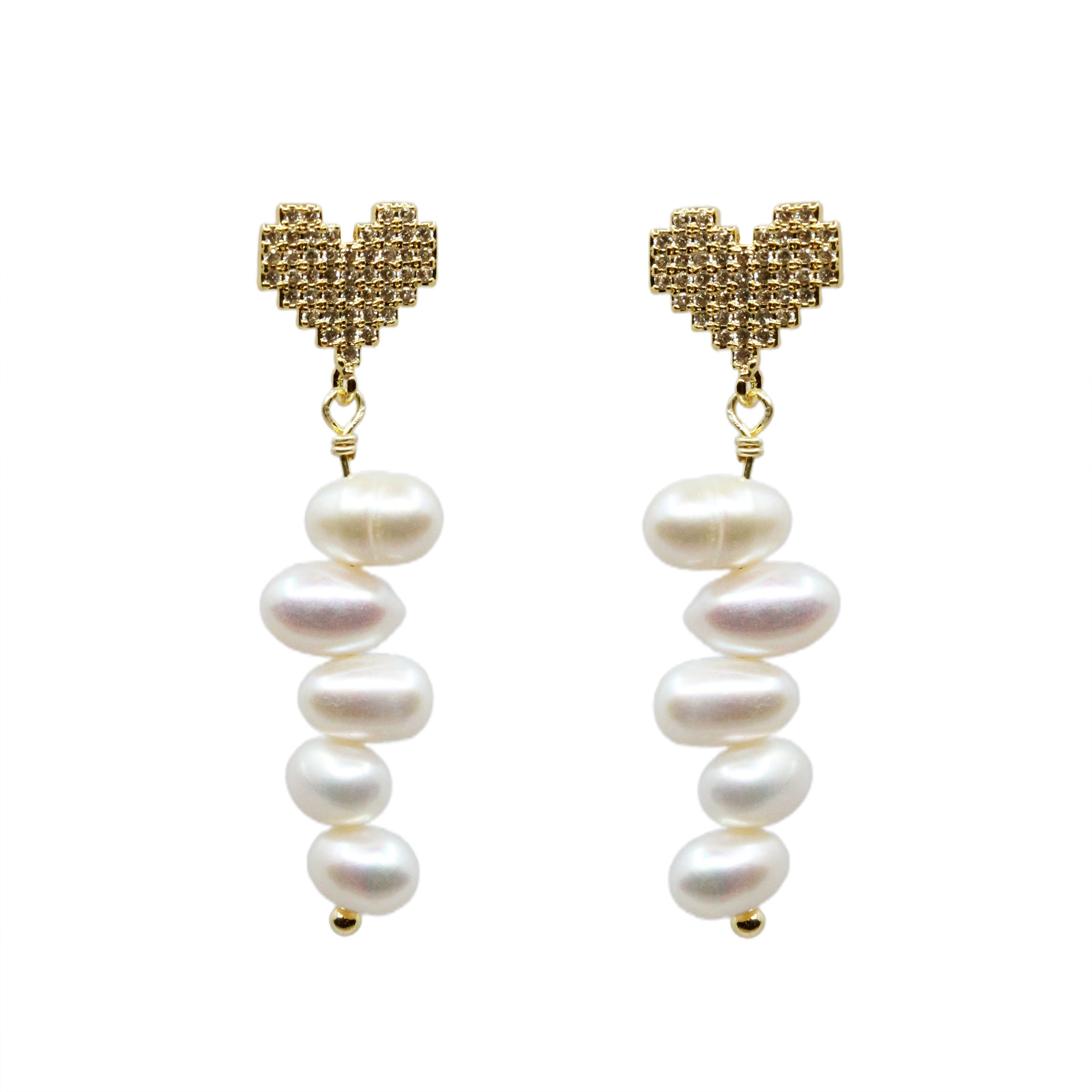 Ninemoo Women's White / Gold Heartfelt Pearl String Earrings In Multi