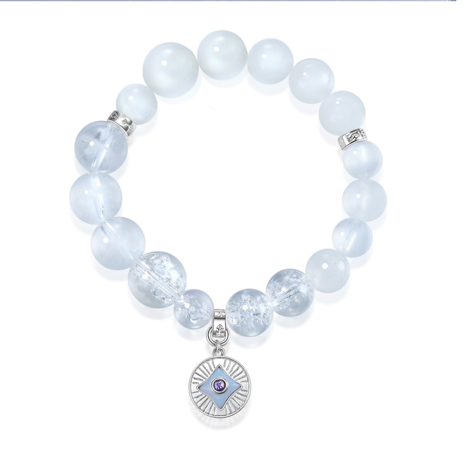 Aurozia Women's Five Elements Metal/ Sterling Silver Moonstone Aura Pendant Crystal Gemstone Beads Bracelet In Blue