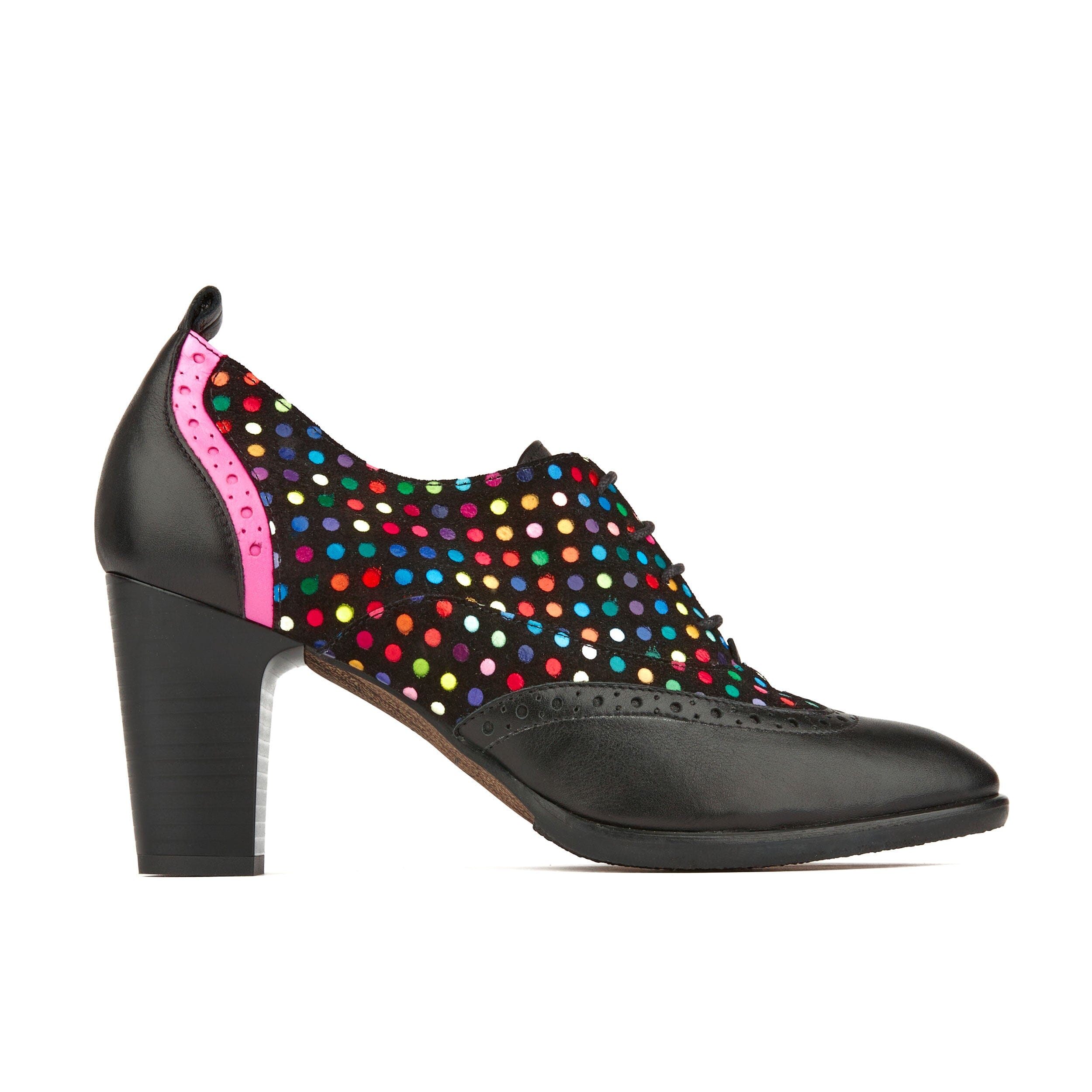 Black / Pink / Purple Casino - Black & Pink & Multi Disco Dots - Womens Heels 9 Uk Embassy London Usa