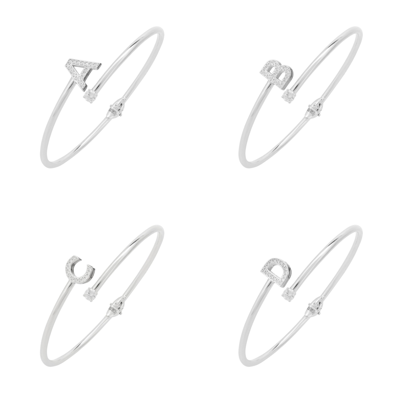Latelita Women's Silver / White Initial Bangle Silver In Multi