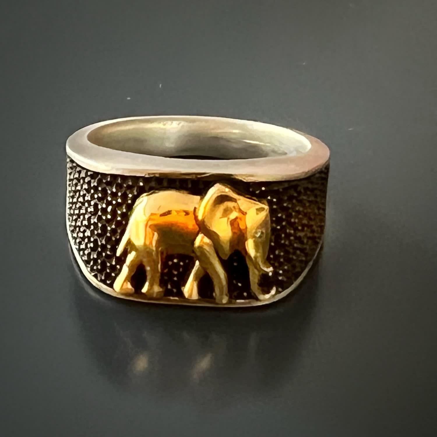 Unique Silver And Gold Elephant Ring-Silver | Ebru Jewelry